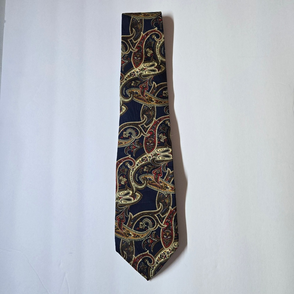Abercrombie Fitch Paisley Silk Blend Necktie Men Navy Red Gold Classic